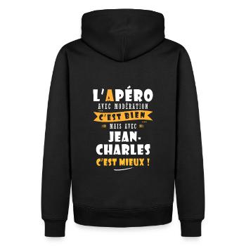 Jean-Charles Cadeau Humour jean charles - Sweat à capuche Premium bio Homme - noir - Dos - Nico (187cm)