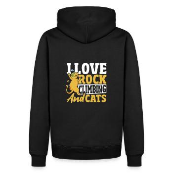 Kletterer Ich liebe Felsklettern und Katzen - Männer Premium Bio Hoodie - Schwarz - Hinten - Nico (187cm)