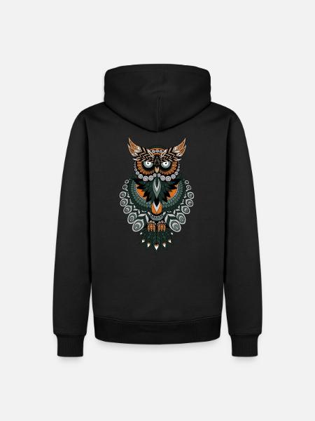 Eule - Männer Premium Bio Hoodie - Schwarz