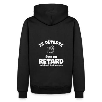 je deteste être en retard mais je suis doué - Sweat à capuche Premium bio Homme - noir - Dos - Nico (187cm)