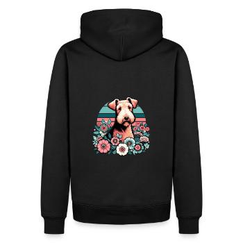 Airedale Terrier Retro Pastell Blumen - Männer Premium Bio Hoodie - Schwarz - Hinten - Nico (187cm)