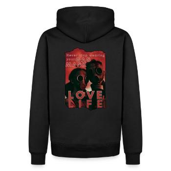 End of World - Never Stop Wearing your Gasmask - Männer Premium Bio Hoodie - Schwarz - Hinten - Nico (187cm)