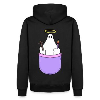 Holy Spirit Religious Halo Tote Bag - Men’s Premium Organic Hoodie - black - Back - Nico (187cm)