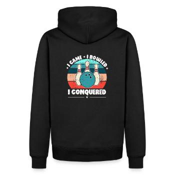 Je suis venu, j’ai joué au bowling, j’ai conquis le bowling amusant - Sweat à capuche Premium bio Homme - noir - Dos - Nico (187cm)