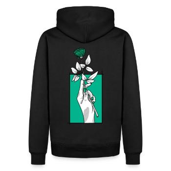 Hand mit Rose | Blau - Männer Premium Bio Hoodie - Schwarz - Hinten - Nico (187cm)
