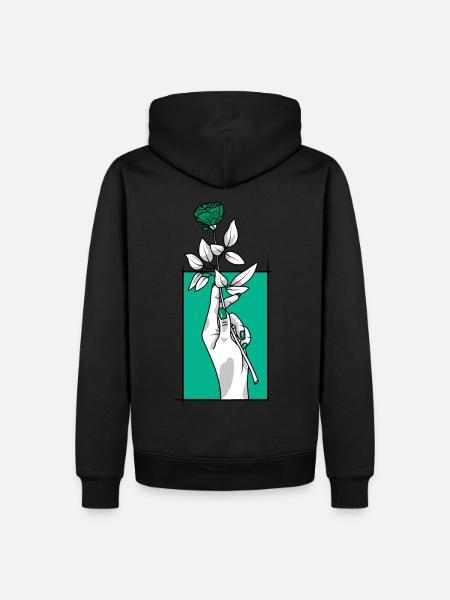 Hand mit Rose | Blau - Männer Premium Bio Hoodie - Schwarz