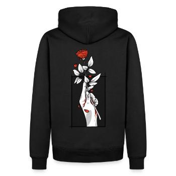 Hand mit Rose | Rot - Männer Premium Bio Hoodie - Schwarz - Hinten - Nico (187cm)