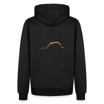 Grimming at sunrise in yellow - Männer Premium Bio Hoodie - Schwarz - Hinten - Nico (187cm)