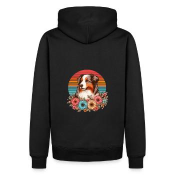 Australian Shepherd red merle Pastell Retro Blumen - Männer Premium Bio Hoodie - Schwarz - Hinten - Nico (187cm)