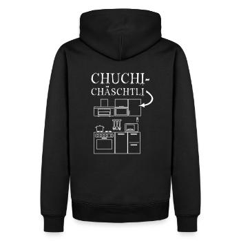 Chuchichäschtli - Vektor=Motivfarbwechsel möglich - Männer Premium Bio Hoodie - Schwarz - Hinten - Nico (187cm)