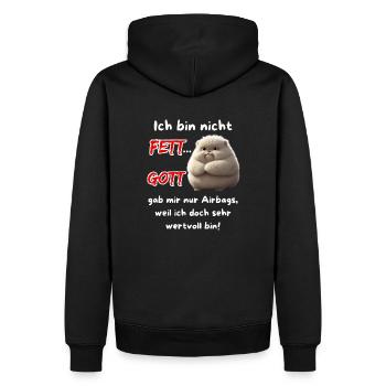 Ich bin nicht Fett... Gott gab mir nur Airbags - Männer Premium Bio Hoodie - Schwarz - Hinten - Nico (187cm)