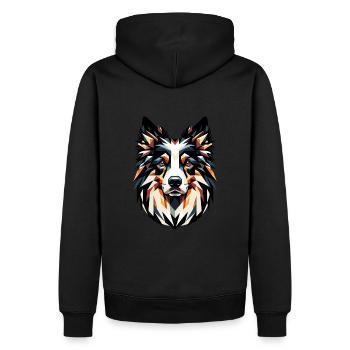 Border Collie géométrique : Art de la mosaïque canine - Sweat à capuche Premium bio Homme - noir - Dos - Nico (187cm)