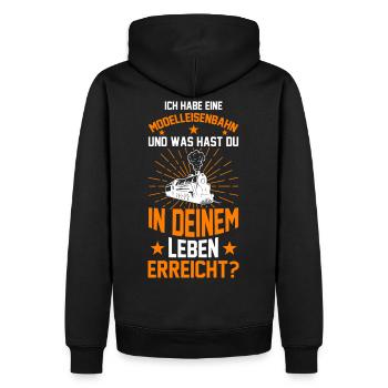 Modellzug Dampflokomotive Eisenbahn Modellbahner - Männer Premium Bio Hoodie - Schwarz - Hinten - Nico (187cm)