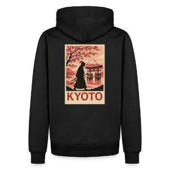 Kyoto Samurai und Kirschblüten Silhouette - Männer Premium Bio Hoodie - Schwarz - Hinten - Nico (187cm)