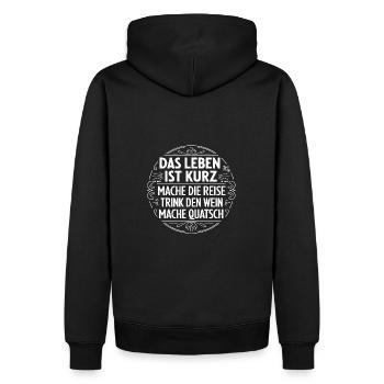 Das Leben ist eine kurze Reise - nutze die Zeit - Männer Premium Bio Hoodie - Schwarz - Hinten - Nico (187cm)
