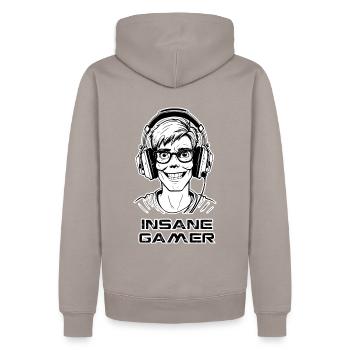 Insane Gamer - Men’s Premium Organic Hoodie - taupe - Back - Nico (187cm)