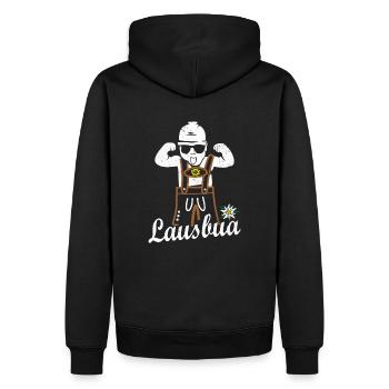 Lausbua mit Lederhose cooles Gangster Baby - Männer Premium Bio Hoodie - Schwarz - Hinten - Nico (187cm)