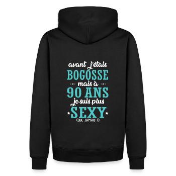 90 ans humour drôles anniversaire 90 ans - Sweat à capuche Premium bio Homme - noir - Dos - Nico (187cm)