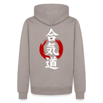 Enso Aikido - Men’s Premium Organic Hoodie - taupe - Back - Nico (187cm)