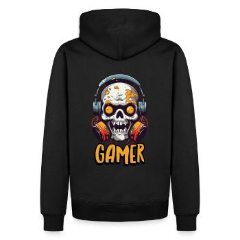 Gamer-Schädel - Männer Premium Bio Hoodie - Schwarz - Hinten - Nico (187cm)