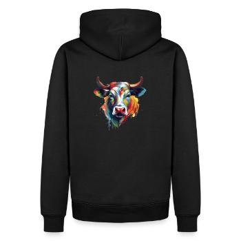 Bunte Kuh - Männer Premium Bio Hoodie - Schwarz - Hinten - Nico (187cm)