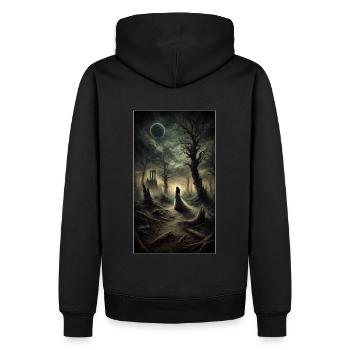 Mysterious woman in an abandoned forest - Men’s Premium Organic Hoodie - black - Back - Nico (187cm)
