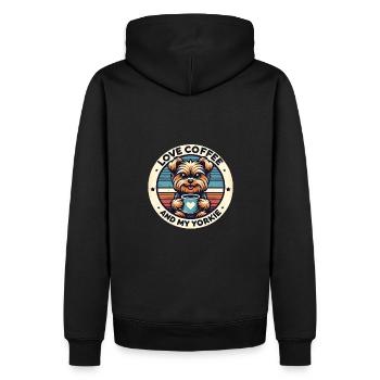 Ich brauche Kaffee und meinen Yorkie - Männer Premium Bio Hoodie - Schwarz - Hinten - Nico (187cm)
