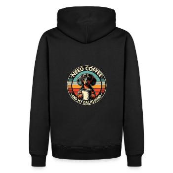 Brauche nur Kaffee und meinen Dackel - Männer Premium Bio Hoodie - Schwarz - Hinten - Nico (187cm)