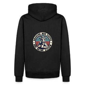 Brauche nur Kaffee und meine Ziegen - Männer Premium Bio Hoodie - Schwarz - Hinten - Nico (187cm)