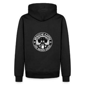 Brauche nur Kaffee und meinen Dackel - Männer Premium Bio Hoodie - Schwarz - Hinten - Nico (187cm)