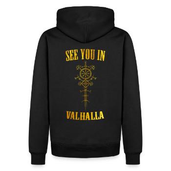 Wikinger Runen Nordisch Walhalla - Männer Premium Bio Hoodie - Schwarz - Hinten - Nico (187cm)