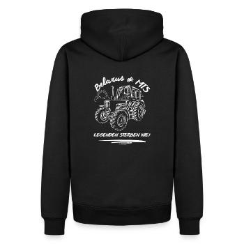 Belarus # MTS / DDR Landmaschinen - Männer Premium Bio Hoodie - Schwarz - Hinten - Nico (187cm)