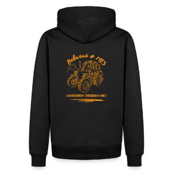 Belarus # MTS / DDR Landmaschinen - Männer Premium Bio Hoodie - Schwarz - Hinten - Nico (187cm)
