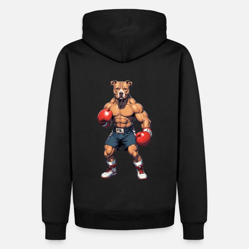 Pitbull im Boxtraining - Männer Premium Bio Hoodie - Schwarz