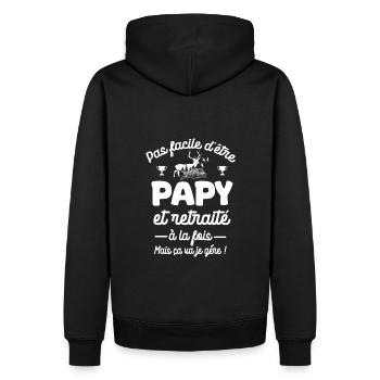 papy chasseur et retraité cadeau chasse fête - Sweat à capuche Premium bio Homme - noir - Dos - Nico (187cm)