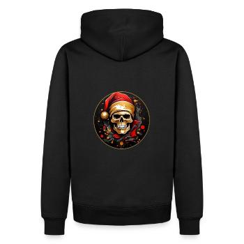 Frohe Weihnacht Skull mit Nikolausmütze - Männer Premium Bio Hoodie - Schwarz - Hinten - Nico (187cm)