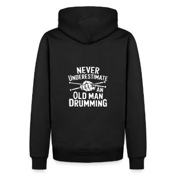 Unterschätze nie einen alten Mann am Schlagzeug - Männer Premium Bio Hoodie - Schwarz - Hinten - Nico (187cm)