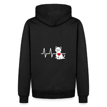Cute cat graphic with heart line and heart - Men’s Premium Organic Hoodie - black - Back - Nico (187cm)
