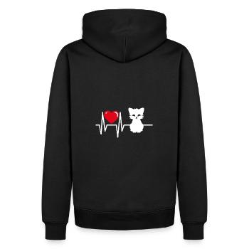 Cute cat graphic with heart line and heart - Men’s Premium Organic Hoodie - black - Back - Nico (187cm)