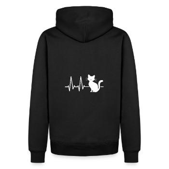 Cute cat graphic with heart line and heart - Men’s Premium Organic Hoodie - black - Back - Nico (187cm)