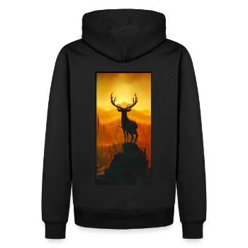 Hirsch auf Berg mit Sicht in Wald - Männer Premium Bio Hoodie - Schwarz - Hinten - Nico (187cm)