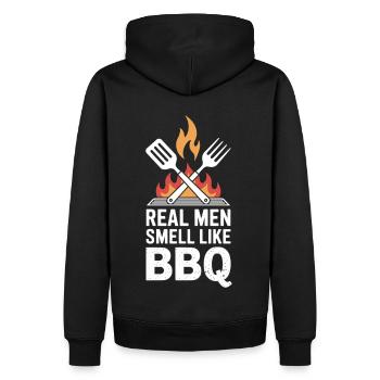 BBQ King – Real Men sent le gril - Sweat à capuche Premium bio Homme - noir - Dos - Nico (187cm)