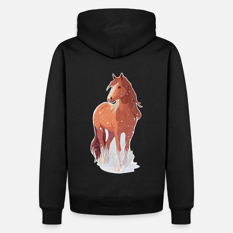 Pferd mit Schneeflocken - Männer Premium Bio Hoodie - Schwarz