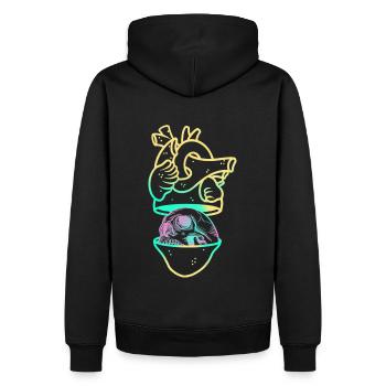 Heart Skull 1 yellow - Sweat à capuche Premium bio Homme - noir - Dos - Nico (187cm)