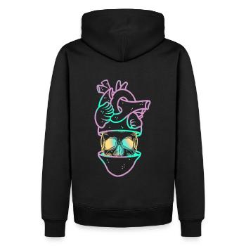 Heart Skull 3 lila - Männer Premium Bio Hoodie - Schwarz - Hinten - Nico (187cm)