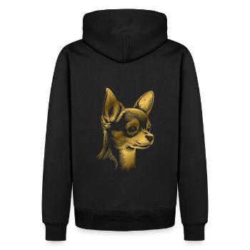 chihuahua, poil court, tête de chien, dessin d’or - Sweat à capuche Premium bio Homme - noir - Dos - Nico (187cm)