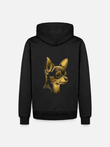Chihuahua, korthår, hundehoved, tegning af guld - Herre Premium økologisk hoodie - sort