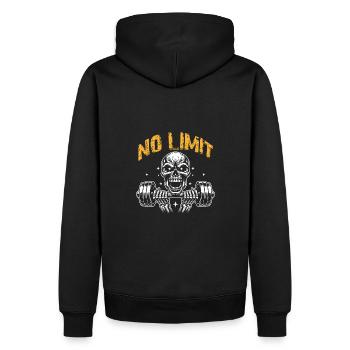 No Limit hartes Workout Skull mit Hantel - Männer Premium Bio Hoodie - Schwarz - Hinten - Nico (187cm)