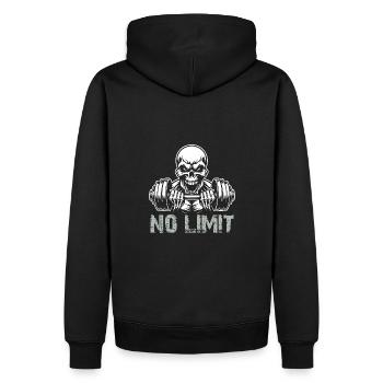 No Limit hartes Workout Skull mit Hantel - Männer Premium Bio Hoodie - Schwarz - Hinten - Nico (187cm)