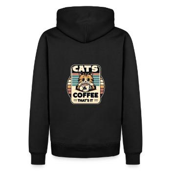 Katze und Kaffee ist alles was ich brauche - Männer Premium Bio Hoodie - Schwarz - Hinten - Nico (187cm)